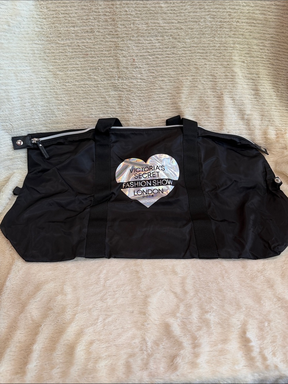 Victoria's Secret Black Travel Duffle with Holographic Heart Logo